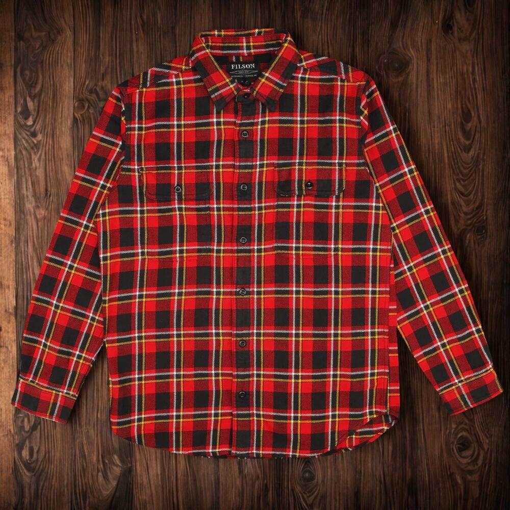 C.C. Filson Vintage Flannel Work Shirt Sz. S Red Black Gold Plaid 11010689 NWOT